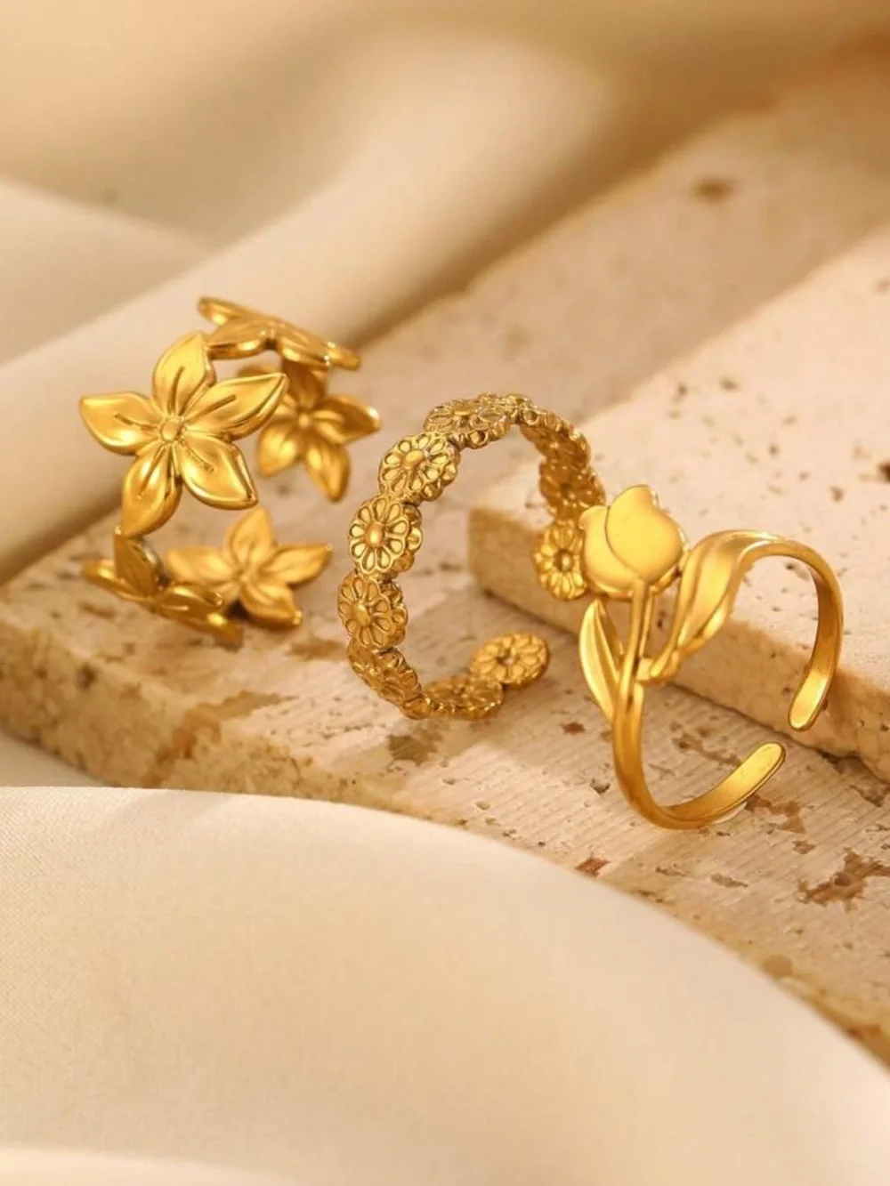 Gold Floral Stackable Rings #2552 - Picture 4 of 5